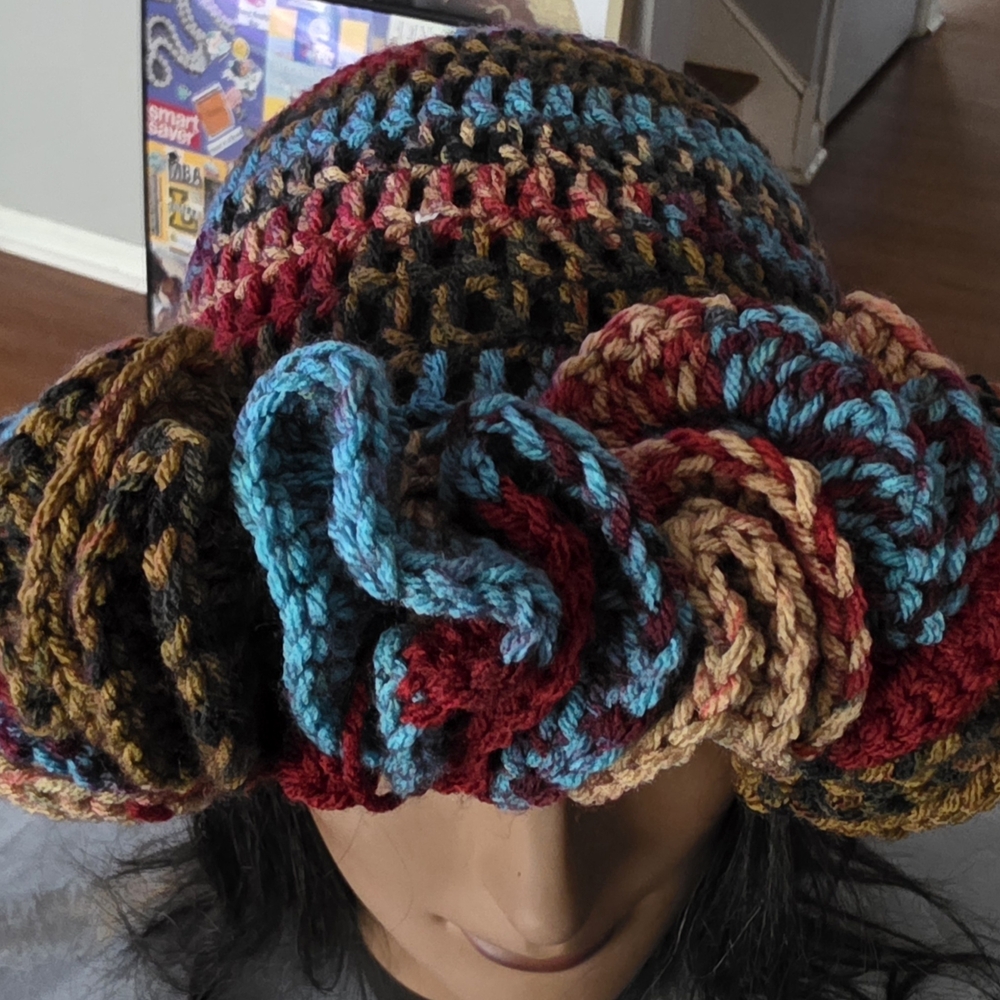 Multicolor Crochet Ruffle Hat - Picture 2 of 8